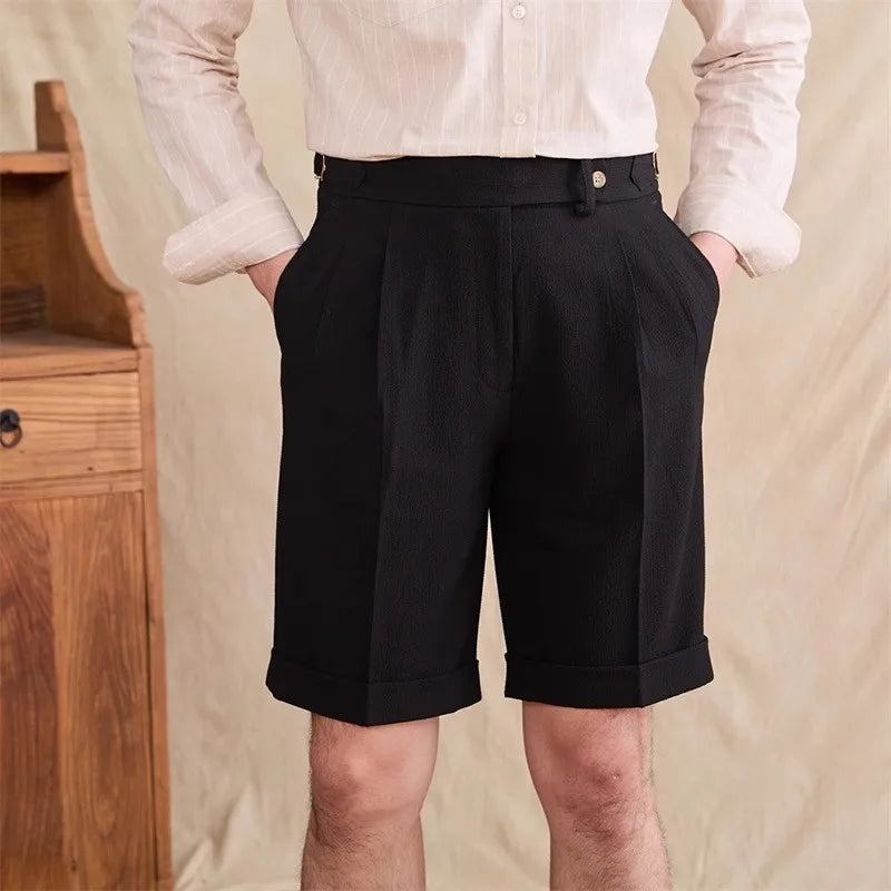 HEARUJOY  -  New Men Summer Slim-fit British Style Suit Shorts Light Luxury Business Straight-leg Shorts Leisure Button-down Half-pants M-3XL