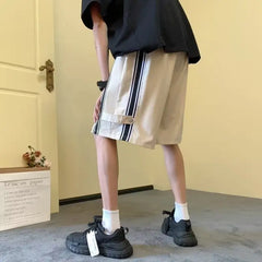 HEARUJOY  -  Fashionable Side Striped Sports Shorts Men's Loose Mid-trousers Handsome Straight Five-point Pants