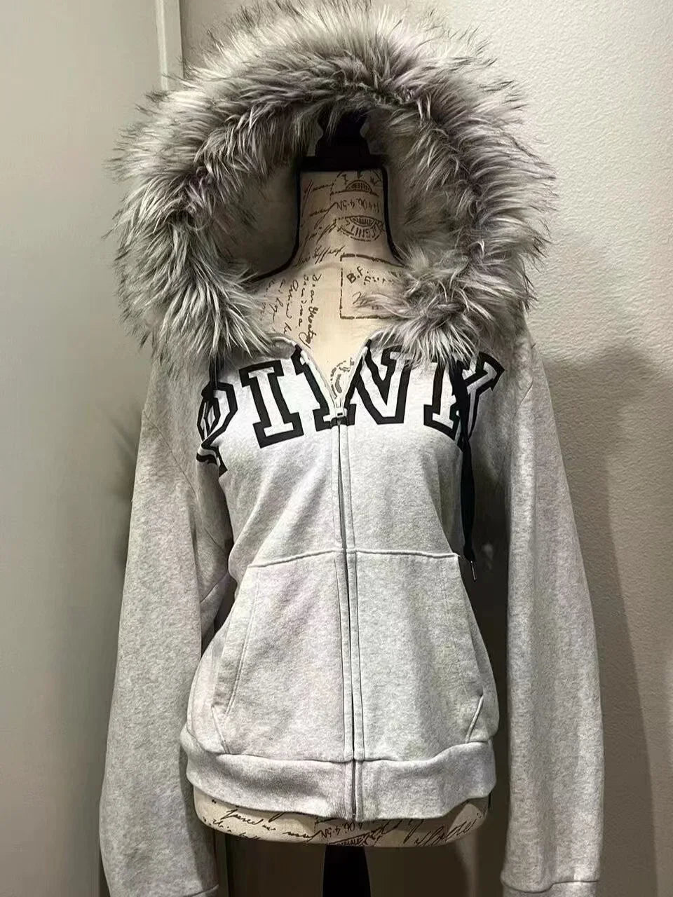 Hearujoy Street vintage alphabet print plus fleece hoodie woman y2k Goth original fashion coat Cardigan Spice casual loose sport coat