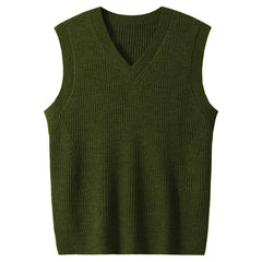 HEARUJOY  -  New Popular Preppy Style Men Sweater Vest Casual Knitted Streetwear Solid Color V Neck Waistcoat Leisure High Quality Knitwear