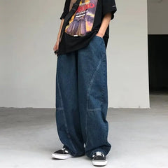 Hearujoy New Streetwear Patchwork  Jeans Cargo Pants Loose Plus Size Wide Leg Pants Harajuku Casual Denim Pants Men Clothing Y2K