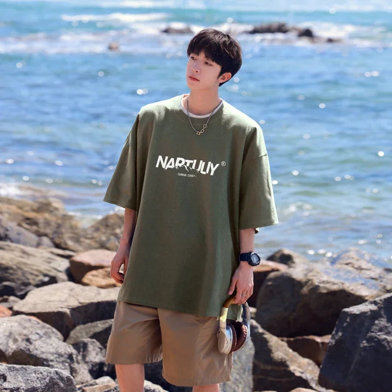 HEARUJOY  -  T Shirt Oversized Cotton For Men White Men's Letter Print 5XL T-shirts Men Casual Wear Summer Tee Shirts Big Size Clothing