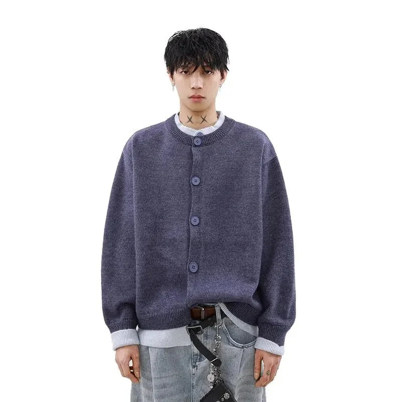 HEARUJOY  -  American Retro College Style Button up Cardigan Sweater Men Autumn Winter Lazy Trendy Loose Knitwear Fine Yarn Other Material