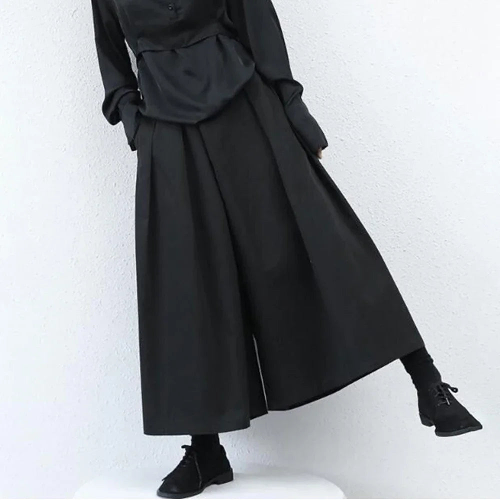 Hearujoy Dark Gothic Style Loose 7-point Hakama Pants 2024 New Trendy Wide Leg Pants Genderless Large Size Design Samurai Pants Unisex