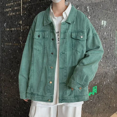HEARUJOY  -  Lapel Design Versatile Spring Autumn Denim Jackets for Men Trendy Brands Loose Boys Couples Versatile Solid Color Jacket Tops