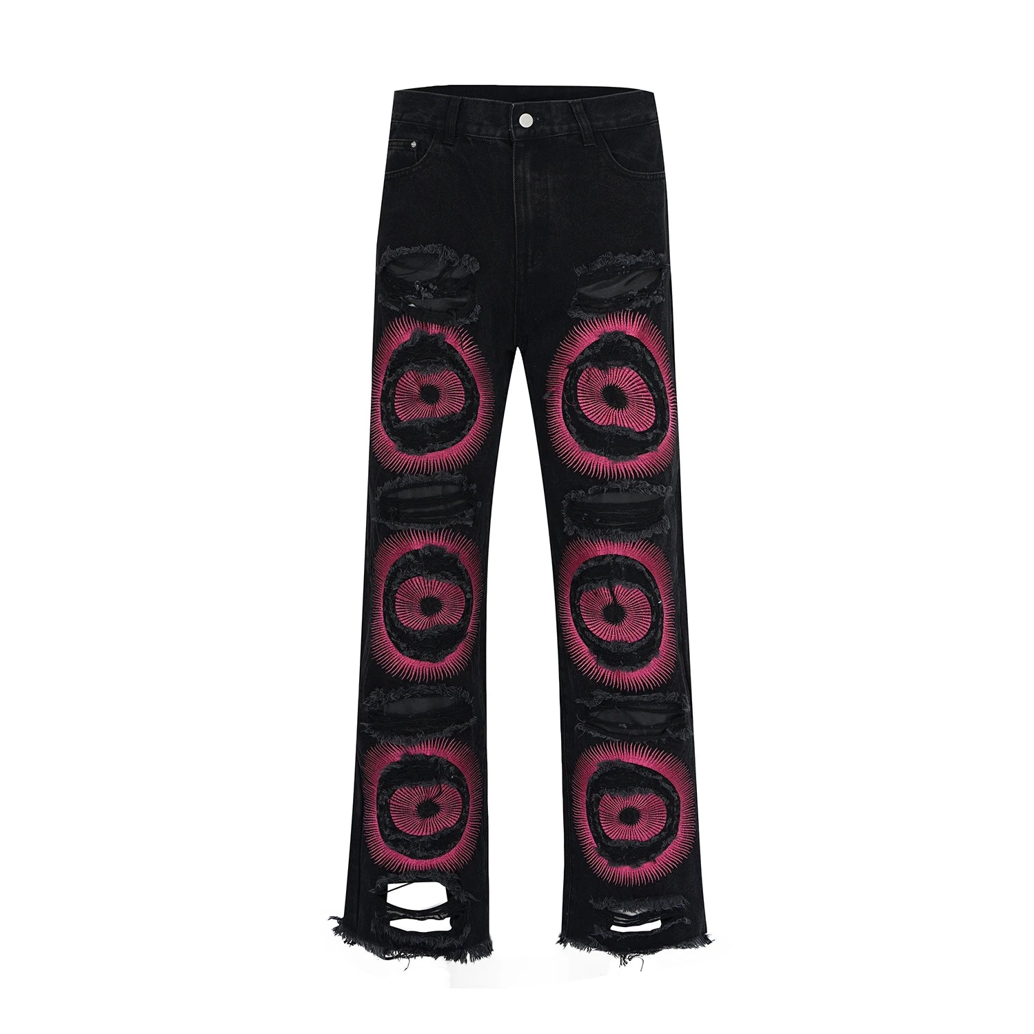 Hearujoy Y2k Streetwear Embroidered Ripped Wide Jeans for Men Washed Destroyed Torn Flared Jean Male Tassels Hip Hop Jeans Pants Baggy