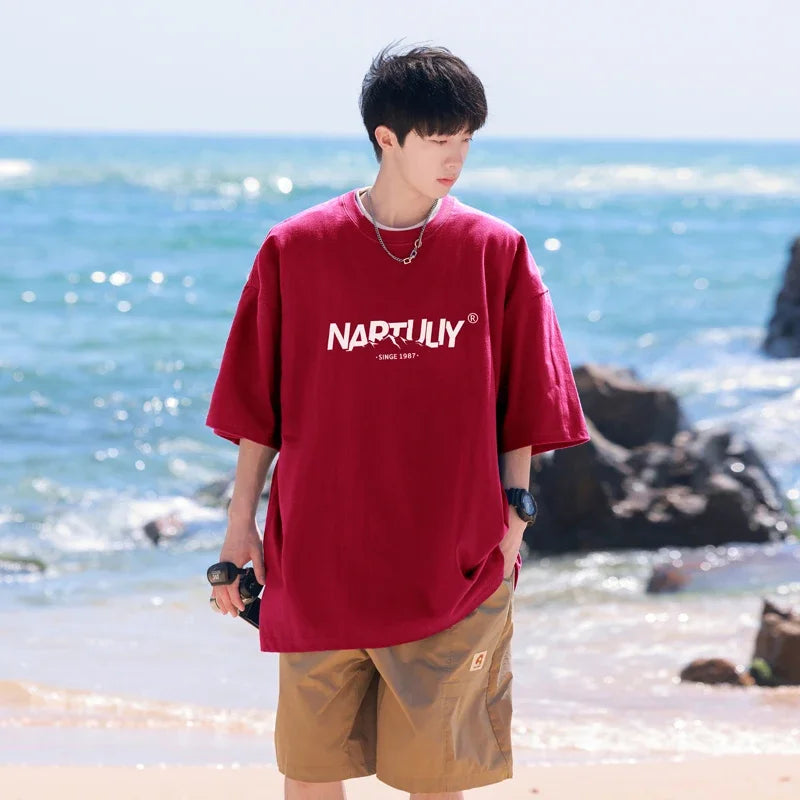 HEARUJOY  -  T Shirt Oversized Cotton For Men White Men's Letter Print 5XL T-shirts Men Casual Wear Summer Tee Shirts Big Size Clothing