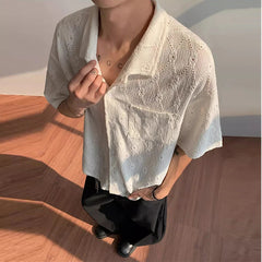 HEARUJOY  -  Summer Men's Clothing Light Luxury Jacquarded Suit Collar Shirts Streetwear Button-down Short Sleeve Retro Leisure Fashion M-3XL