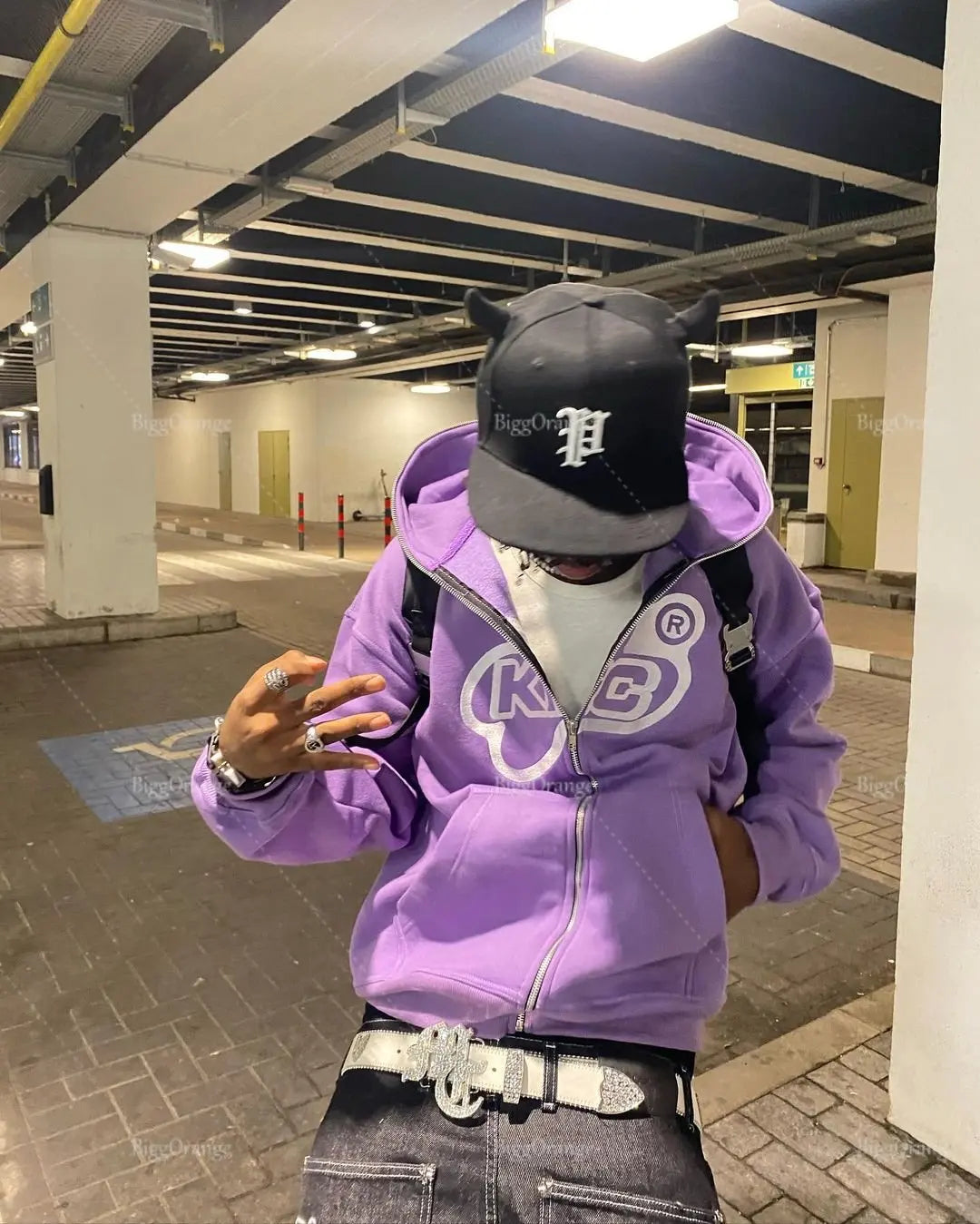 Hearujoy Retro Letter Print Hoodie Zipper American Purple Streetwear Casual Clothes Hip Hop High Street Oversize Sweatshirts Loose Coat