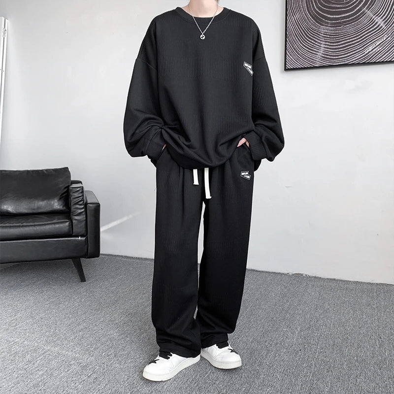 Hearujoy Simple Cityboy Sweatshirt Pants Set Men's Spring Autumn New Youth Trend Sportswear Casual Oversize Patch Designs Two Piece Suit