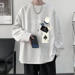 HEARUJOY  -  Men's Cotton Plain T-shirts Full Sleeves White Fashion Mens Oversized T Shirt 5XL Casual Wear Magic Print Tee Shirts for Men