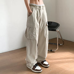 Hearujoy American High Street Big Pocket Overalls Casual Pants Men and Women High Waist Slim Hip Hop Streetwear Pants