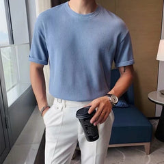 Hearujoy Summer Clothing Men's Refinement Crew Neck Bottoming Shirt Solid Color Thin Cozy Leisure Loose Daily Short Sleeve T-Shirt