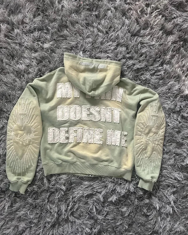 Hearujoy America Harajuku Gothic Zipper Hoodie Y2k Embroidered Spliced Sweater High Street Punk Clothing Loose Retro Top Sweatshirt Women