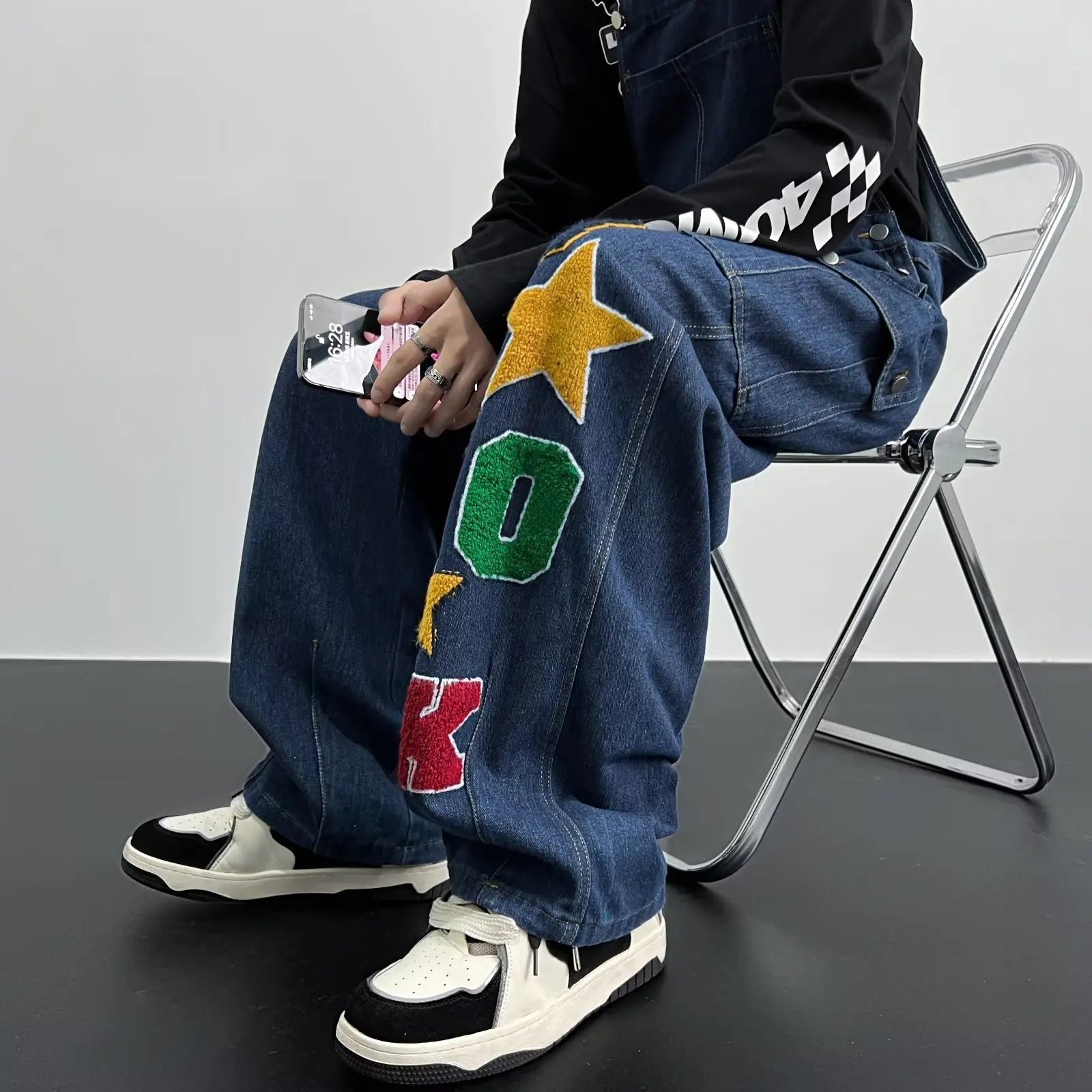 Hearujoy Y2K Cargo Jeans Jumpsuit for Men Streetwear Hip Hop Punk Loose Denim Bodysuits Overalls Male Japanese Print Pocket Pants