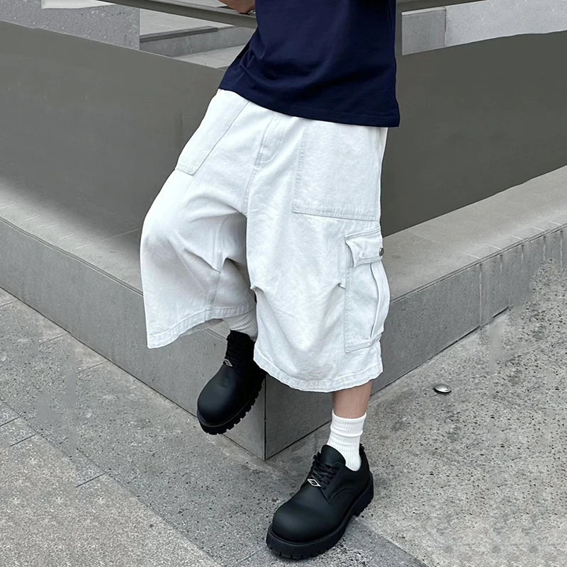 Hearujoy High Street Men's Denim Shorts Casual Big Pockets Patchwork Overall Straight Leg Loose Male Jeans Fashion 9C6820