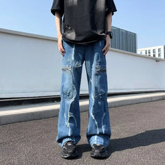 Hearujoy Streetwear Men Cargo Jeans Pocket Design Loose Plus Size Neutral Wide Leg Pants Harajuku Casual Straight Denim Pants Gothic Y2K