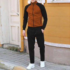 HEARUJOY  -  Spring Autumn Men's Sports Suits Patchwork Raglan Sleeve High Neck Jacket Coat And Pants Two Piece Set Casual Sweatshirt Outfits