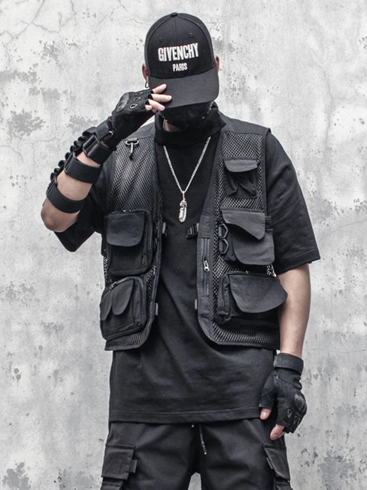 Hearujoy Techwear Black Cargo Biker Vest Without Sleeve Tank Tops Men Sleeveless Top Men  Clothing Japanese Streetwear Hip Hop