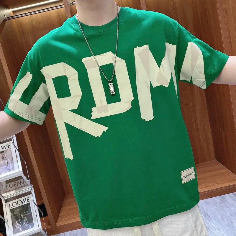 Hearujoy Man Tee Shirts Green Alphabet Rock Clothes Men's T-shirt Top Hip Hop Streetwear Kpop Hot Goth Grunge Quick-drying Stylish Xl Gym