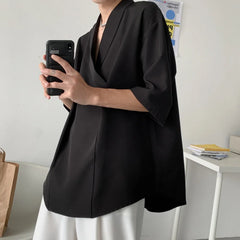 HEARUJOY  -  Summer White Pullover Shirt Men Fashion Oversized Casual Shirt Men Korean Loose Short Sleeve Shirts Mens Black Dress Shirt M-2XL