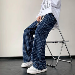 Hearujoy Apricot Black Plaid Pants Men Fashion Retro Hollow Out Pants Men Streetwear Hip-hop Loose Hole Straight Pants Mens Trousers