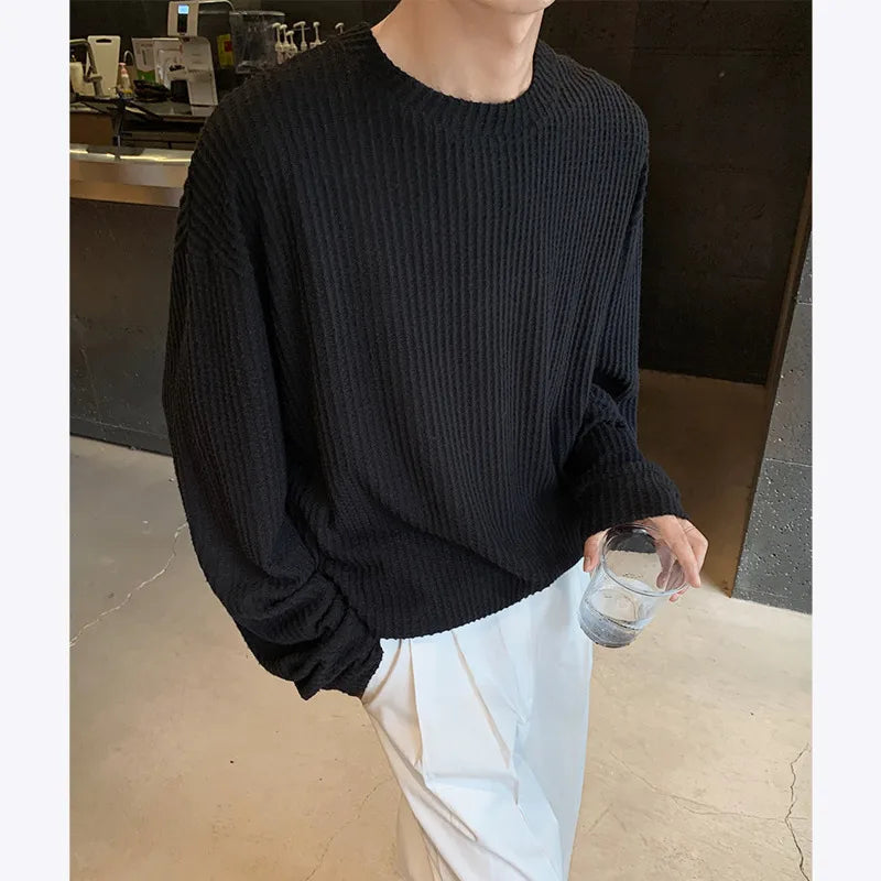 Hearujoy Autumn Long Sleeved T-shirt Men Oversized Casual Checkered T Shirt Men Streetwear Korean Loose Round Neck T Shirt Mens Top