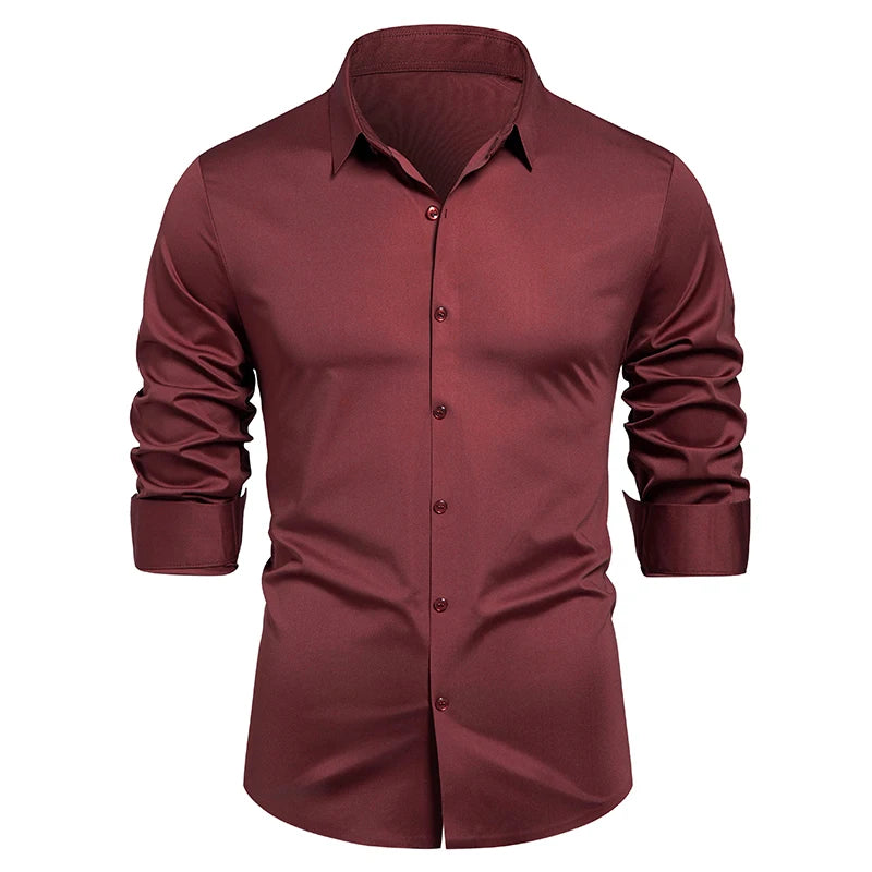 HEARUJOY  -  Men's Elastic Spring and Autumn New Long Sleeve Shirt Anti-wrinkle Free Ironing Business Comfort Breathable Slim Men Dress Shirt