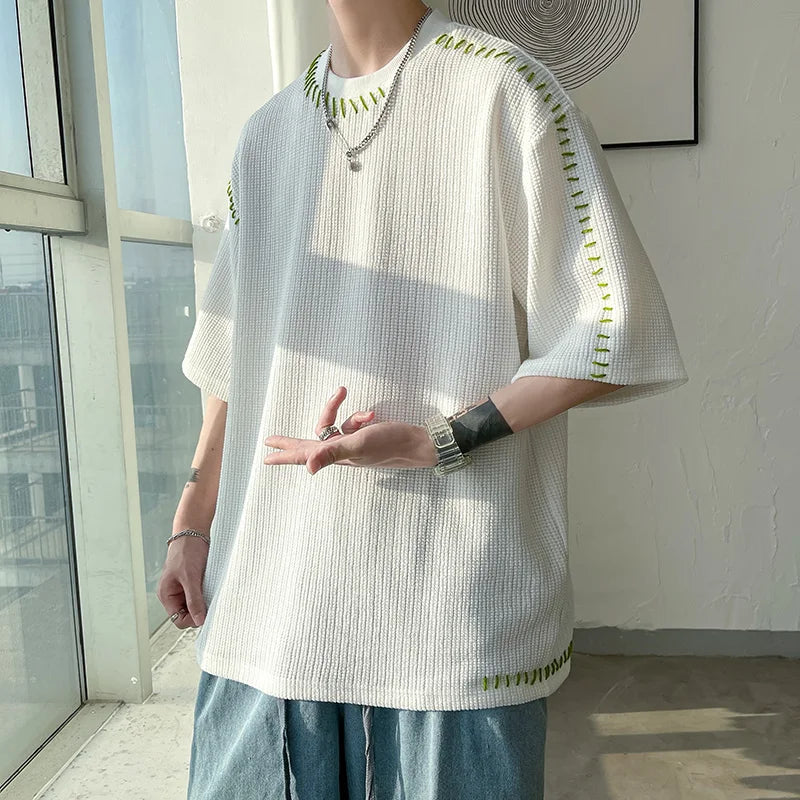 Hearujoy Men Summer Quality T Shirts 2024 New Neutral Oversize Tees Short Sleeve Tops Manual Suture Harajuku Casual Tshirt For Male