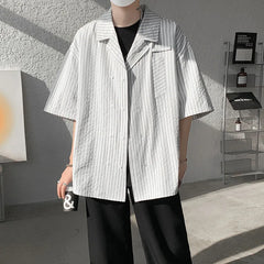 HEARUJOY  -  Summer White Short Sleeved Shirt Men Society Mens Dress Shirt Korean Loose Casual Blue Stripe Shirt Mens Office Formal Shirts