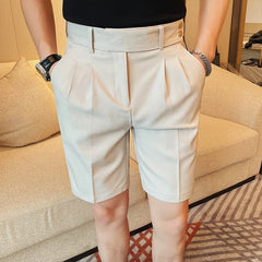 HEARUJOY  -  New Men Summer Slim-fit British Style Suit Shorts Light Luxury Business Straight-leg Shorts Leisure Button-down Half-pants M-3XL