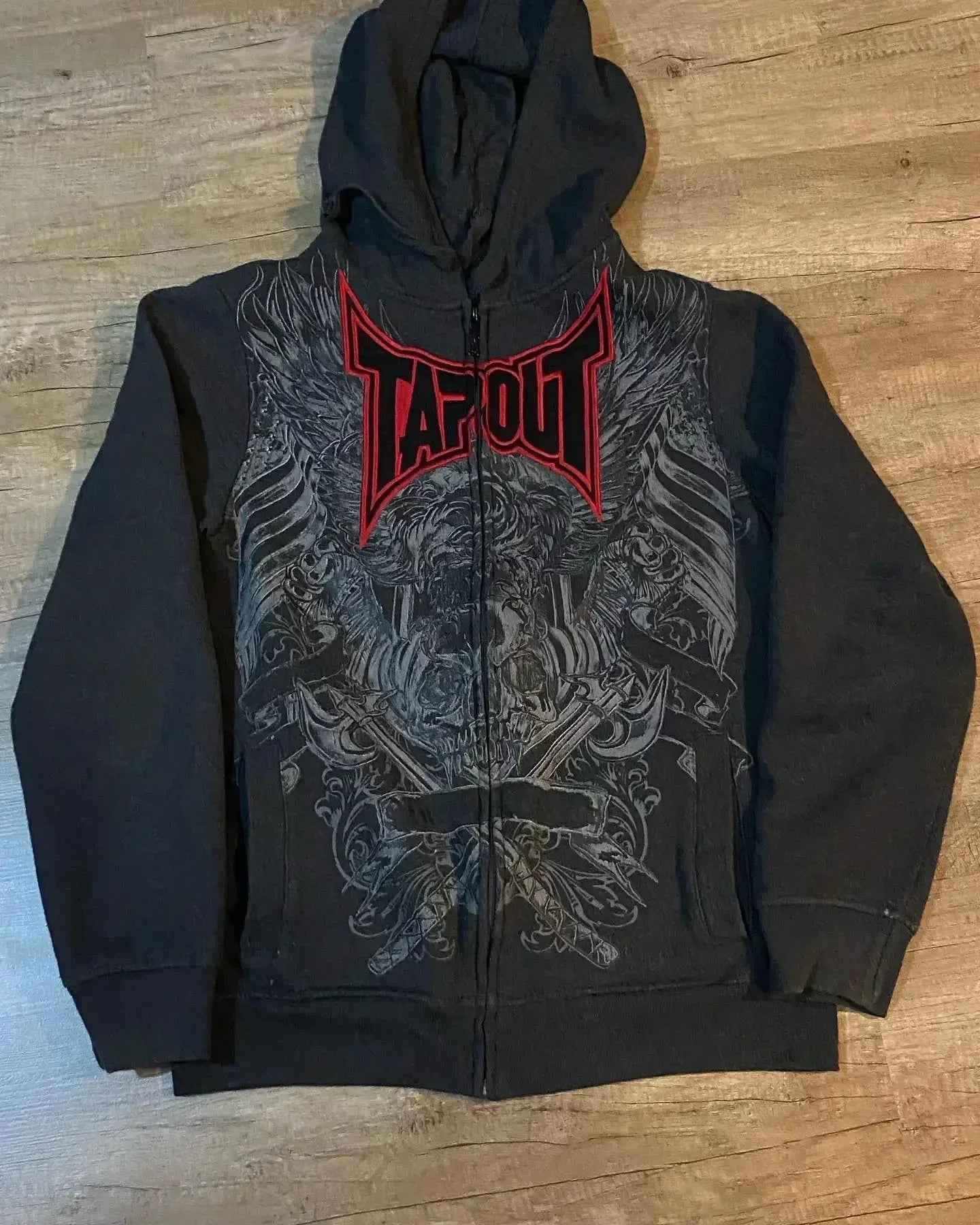 Hearujoy Y2K Gothic Embroidery Pattern Zip Up Hoodie American Vintage Sweatshirt Men’s Street Hip Hop Harajuku Punk Trend Loose Pullover