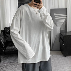 Hearujoy Spring Multicolor Cotton T-shirt Men Fashion Solid Color Casual O-neck T Shirt Men Korean Loose Long-sleeved T-shirt Mens Tops