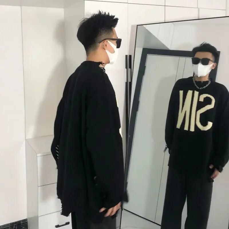 HEARUJOY  -  Man Clothes Knitted Sweaters for Men Black High Collar Graphic Pullovers Turtleneck Clothing Tops Winter T Shirt X S Fun A