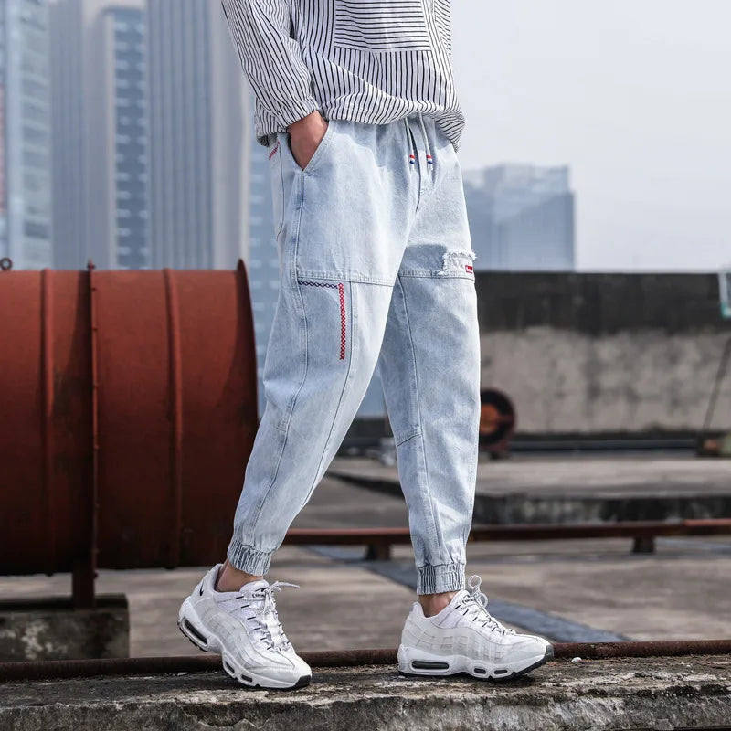 HEARUJOY  -  Spring Summer Black Blue Cargo Jeans Men Streetwear Denim Jogger Pants Men Baggy Harem Jean Trousers Ankle-Length Men Cloth