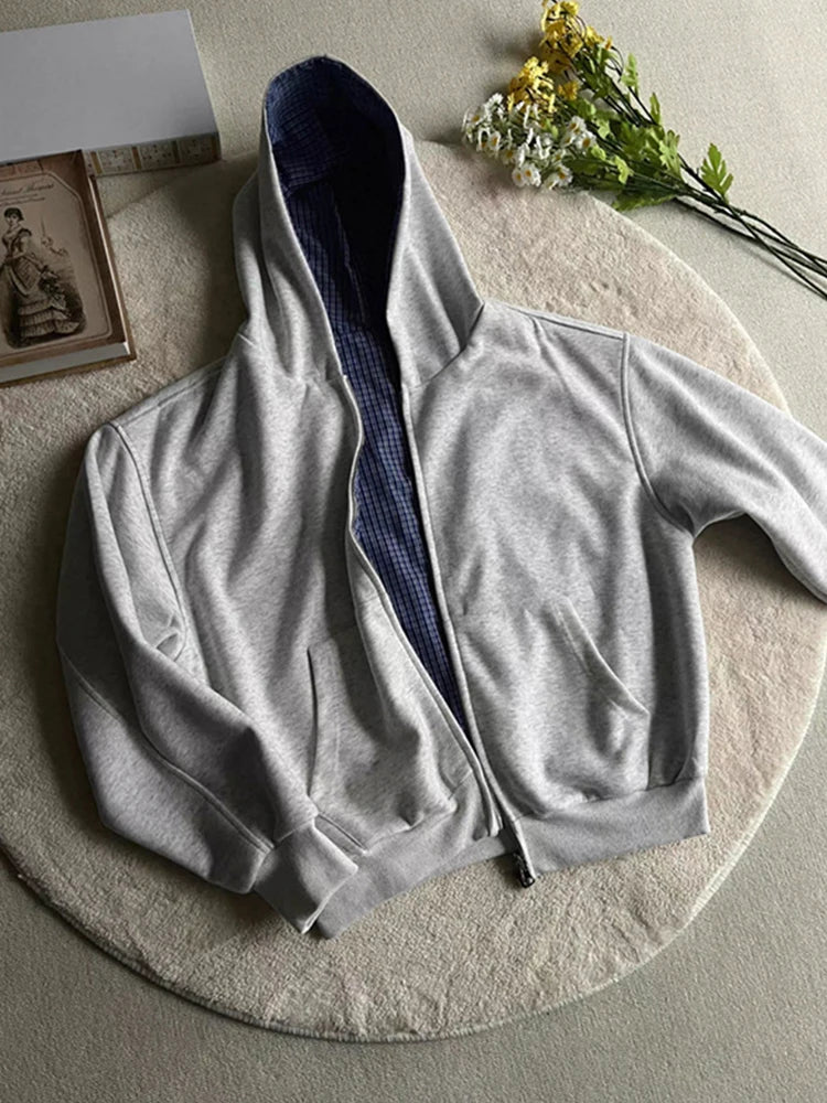 HEARUJOY  -  Stylish Plaid Printing Hooded Sweatshirts Men Spring Autumn Outdoor Fashion Zip-up Hoodie Jackets Mens Streetwear Y2K Cardigans