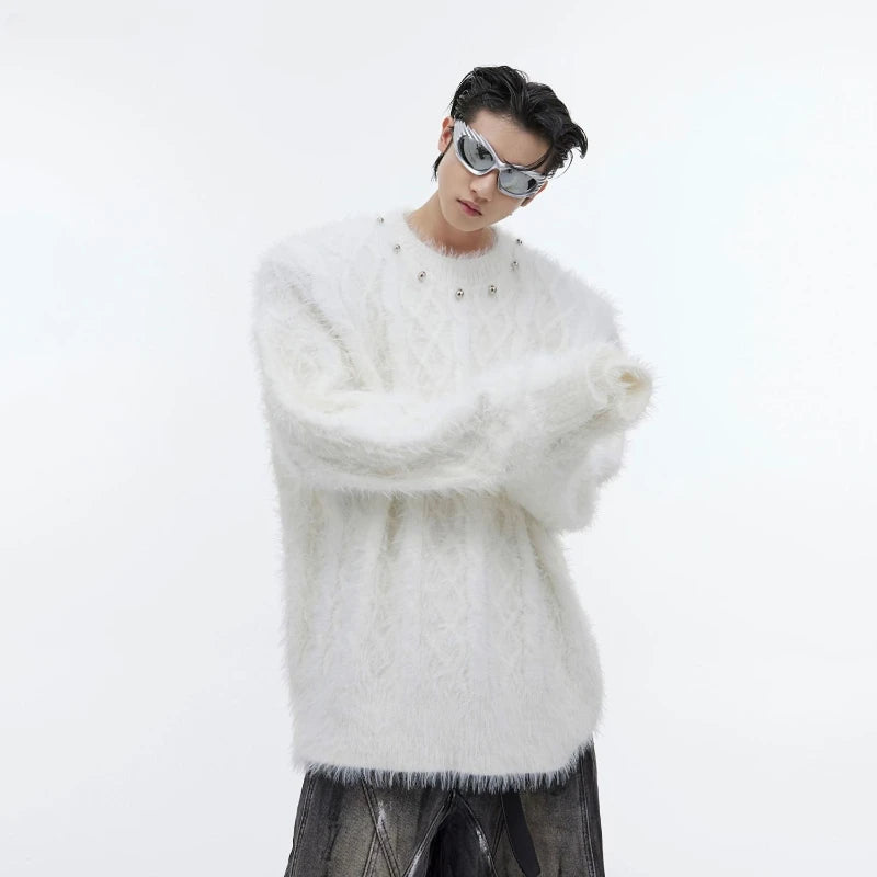 Hearujoy Korean Fashion Black Jumper Beaded Decoration Autumn and Winter Streetwear High Street Loose Pullover Men Gothic Harajuku Jumper
