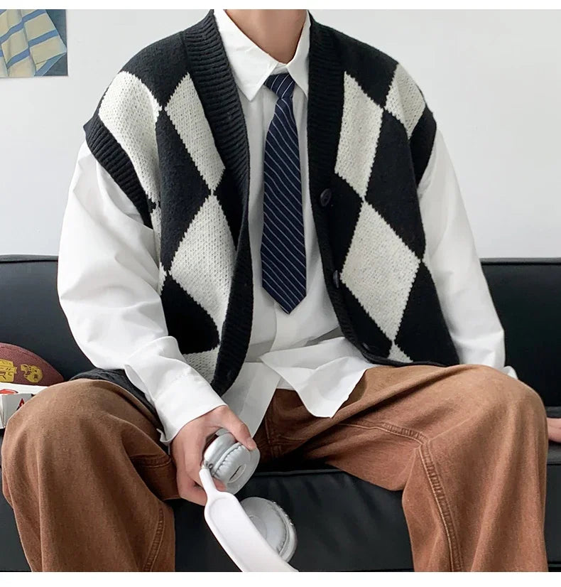 HEARUJOY  -  New Autumn Winter Fashion Trend Casual Vneck Cardigan Vest For Men Highquality Korean Version Loose Comfortable Versatile Jacket