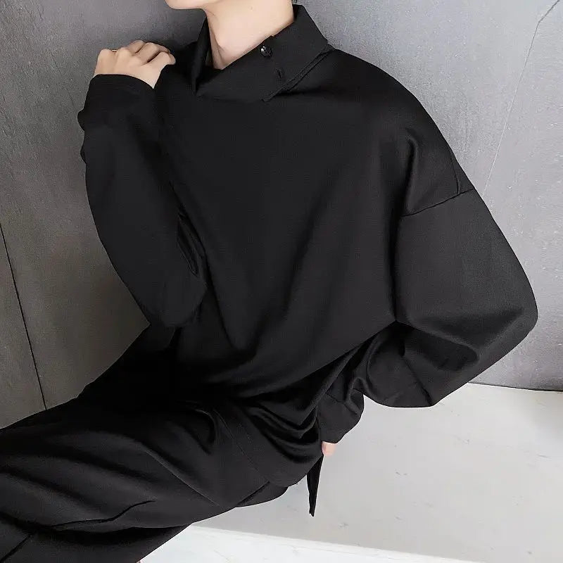 HEARUJOY  -  Fashion Style Spring Autumn New Men's Japanese Simple Sweatshirt Loose Personality Half Turtleneck Bottoming Shirt Male Clothes