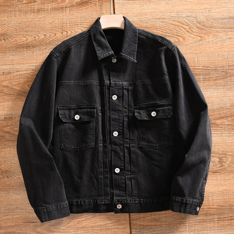 HEARUJOY  -  Amekaji High Quality Autumn and Winter Style Men's Denim Jacket Couple's Lapel Retro Washed Workwear Coat Trendy
