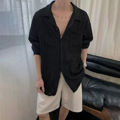 HEARUJOY  -  Mens Shirts Hollow Knitted Casual Shirts Spring Streetwear Fashion Thin Sexy Ballroom Long-Sleeved Tops Men'S Clothing 2025 New