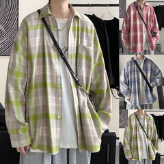 HEARUJOY  -  Casual Outing XL Blue Plaid Casual Top Men Plaid Long Sleeve Shirt Long Sleeve Casual Style Daily Use Shirt Lapel Neckline