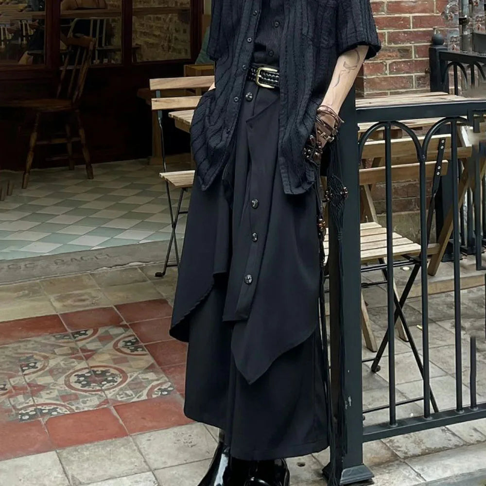 HEARUJOY  -  Genderless Trendy Skirt Gothic Dark Style Loose Hakama Pants Wide Leg Pants Large Size Design Samurai Pants Men Clothing