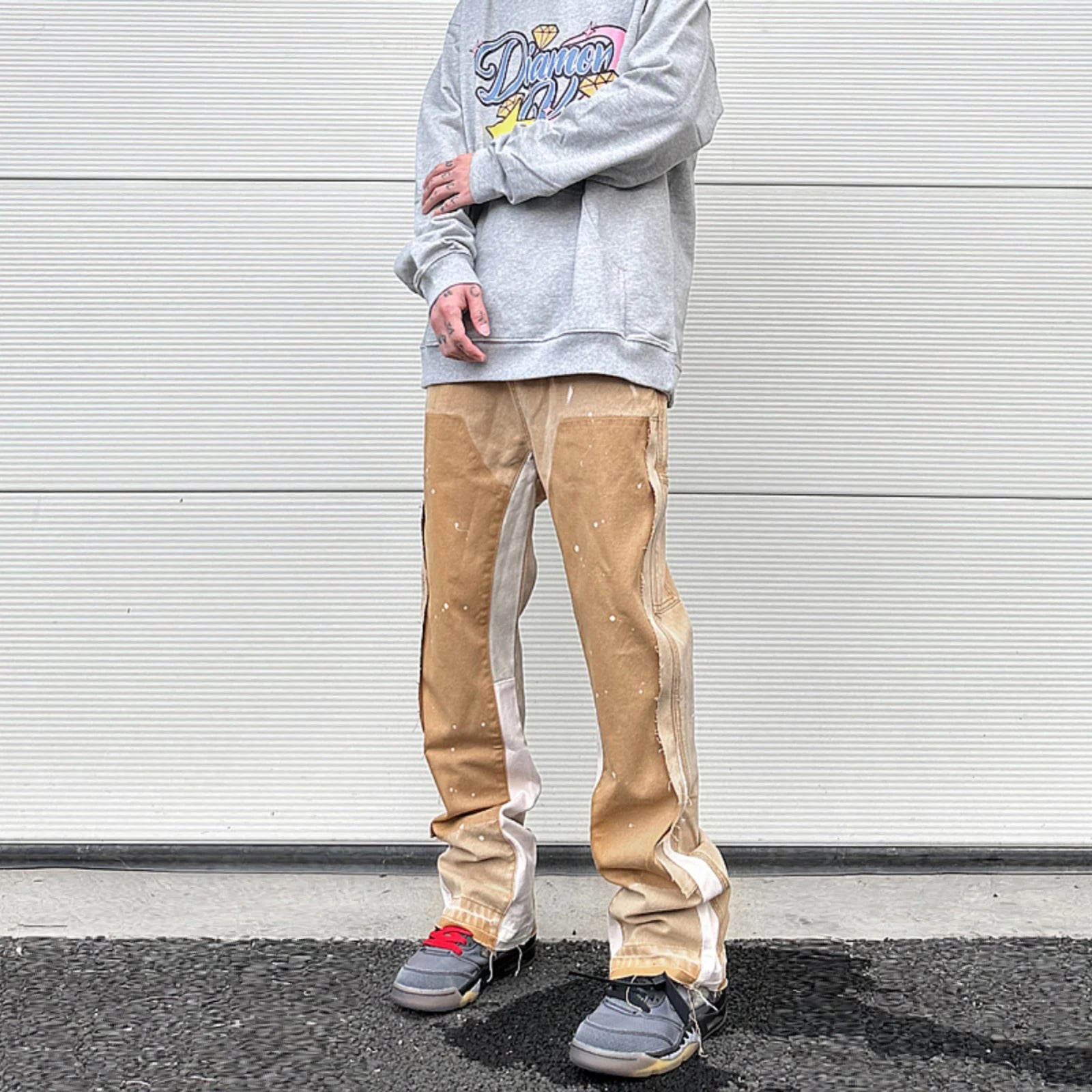 Hearujoy Streetwear Cleanfit Double Knee Graffiti Baggy Pants Jeans Y2k Vintage Flare Denim Pants Men Patchwork Patches for Women Clothes
