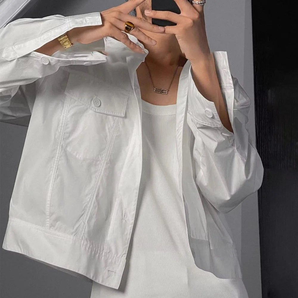 HEARUJOY  -  Mens Suits Casual Commuting Business Short Jacket Trousers Autumn Japanese Simple Solid Color Two-Piece Suit Men'S Clothing