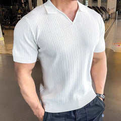 HEARUJOY  -  Summer New Men's Solid Color Knitted Sweater Short-Sleeved T-Shirt Retro Fashion Trend Casual Simple Loose Breathable Men's Tops