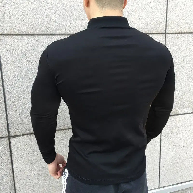 HEARUJOY  -  Korean Autumn Casual Fitness Polo Shirt Men Solid Button Slim Elastic Versatile Sports Breathable Quick Drying Long Sleeved Tops