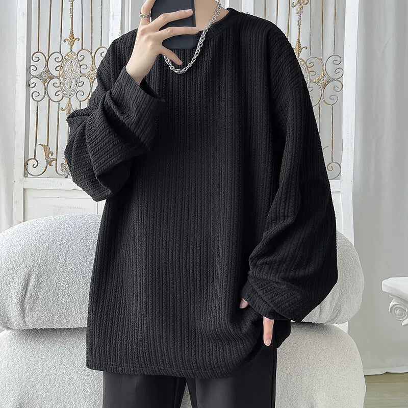HEARUJOY  -  New Oversized Pullover Solid Color Spring Autumn New Men's Sweatshirts Hoodies Harajuku Crewneck Tees Unisex Tops Mens Clothing