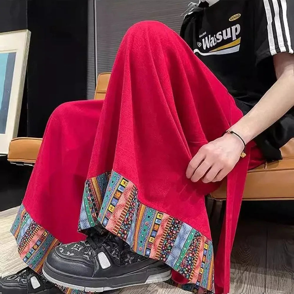 HEARUJOY  -  Mens Skirt Pants Ethnic Style Y2k Casual Pants Spring Fashion Youth All-Match Hakama Wide-Leg Pants Men'S Clothing 2025 New