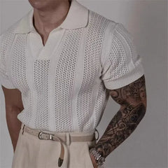 HEARUJOY  -  Hollow Knitted Short-sleeved POLO Shirt T-shirt for Men's Summer Korean Style Top Mesh Texture Design Shirt